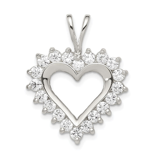 Sterling Silver Rhodium-plated CZ Open Heart Pendant
