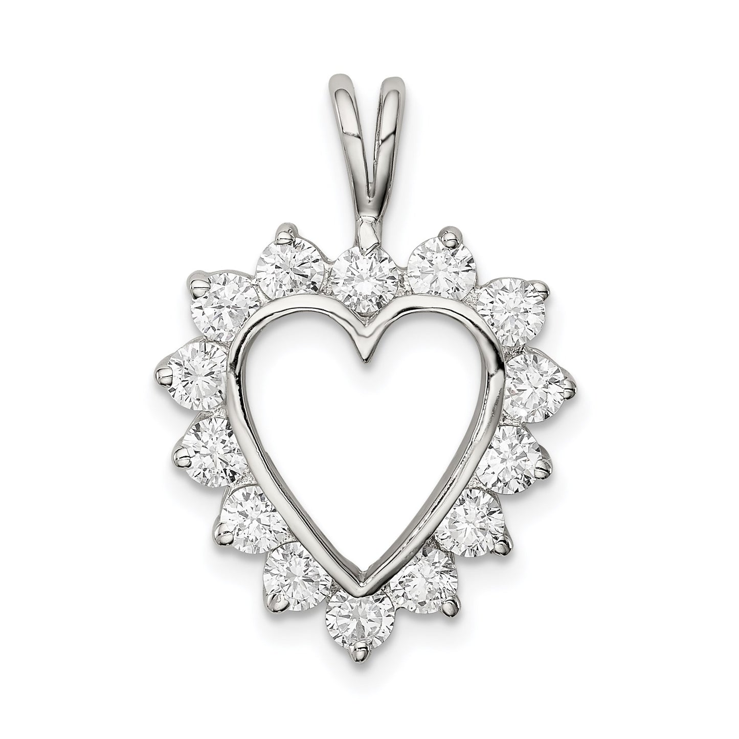 Sterling Silver Rhodium-plated CZ Heart Pendant