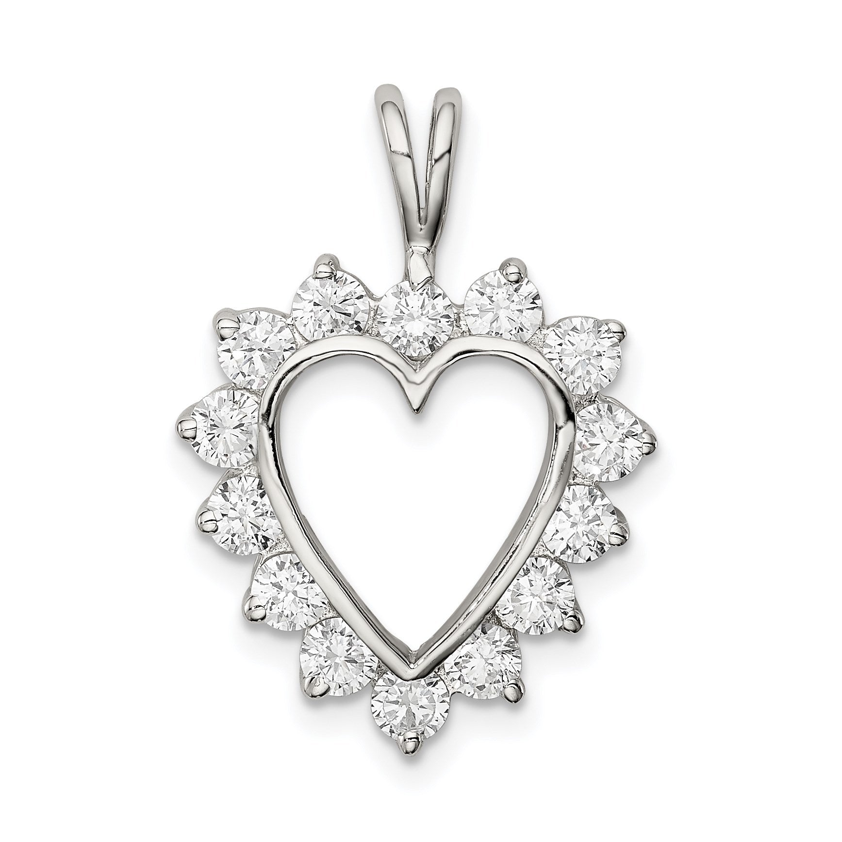 Sterling Silver Rhodium-plated CZ Heart Pendant