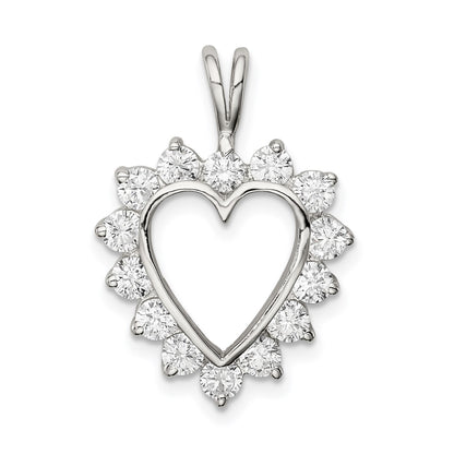 Sterling Silver Rhodium-plated CZ Heart Pendant