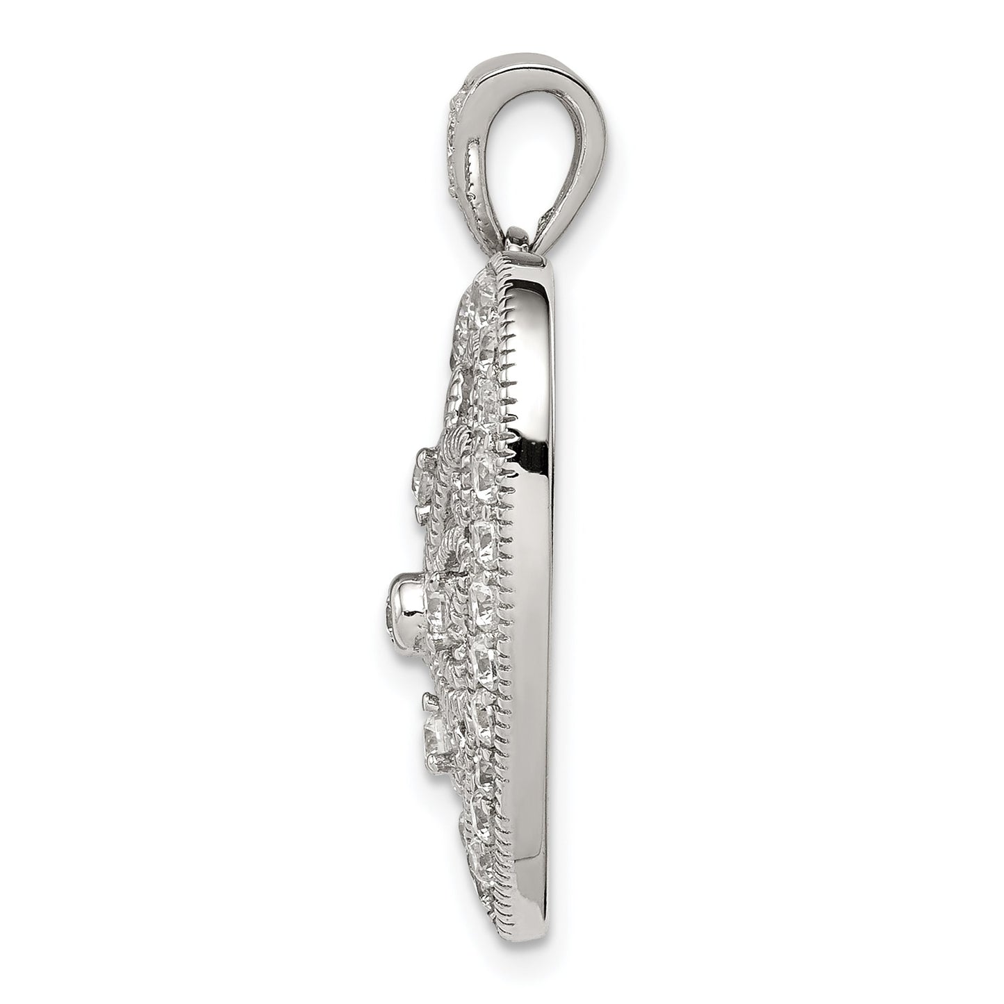 Sterling Silver Rhodium-plated CZ Filigree Heart Pendant