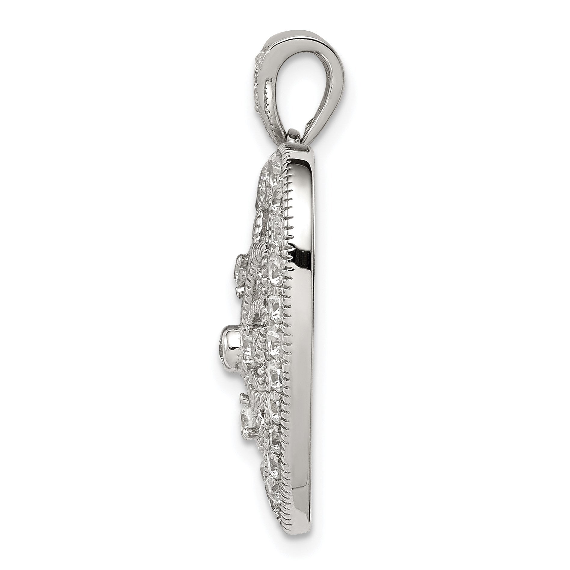 Sterling Silver Rhodium-plated CZ Filigree Heart Pendant