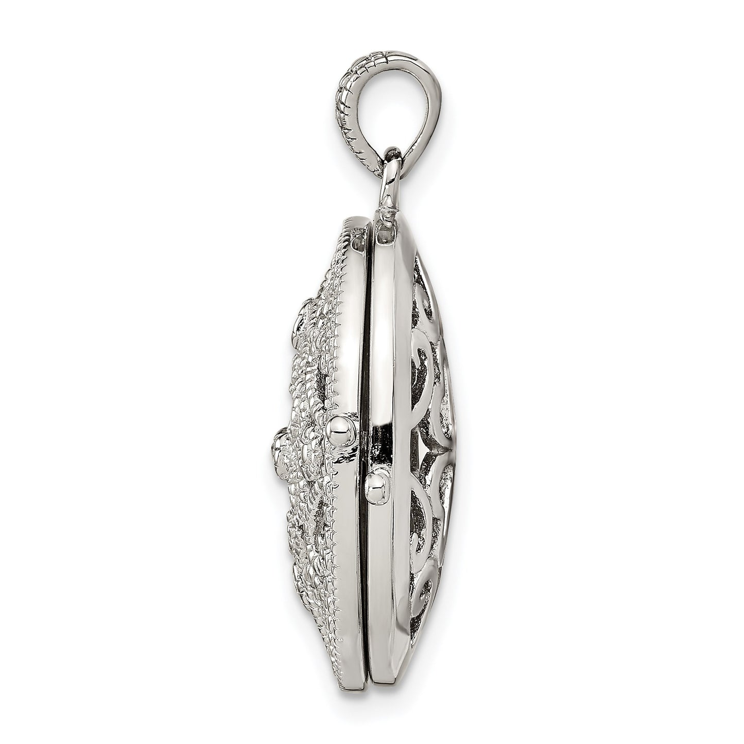 Sterling Silver Rhodium-plated CZ Fancy Filigree Oval 22mm Locket