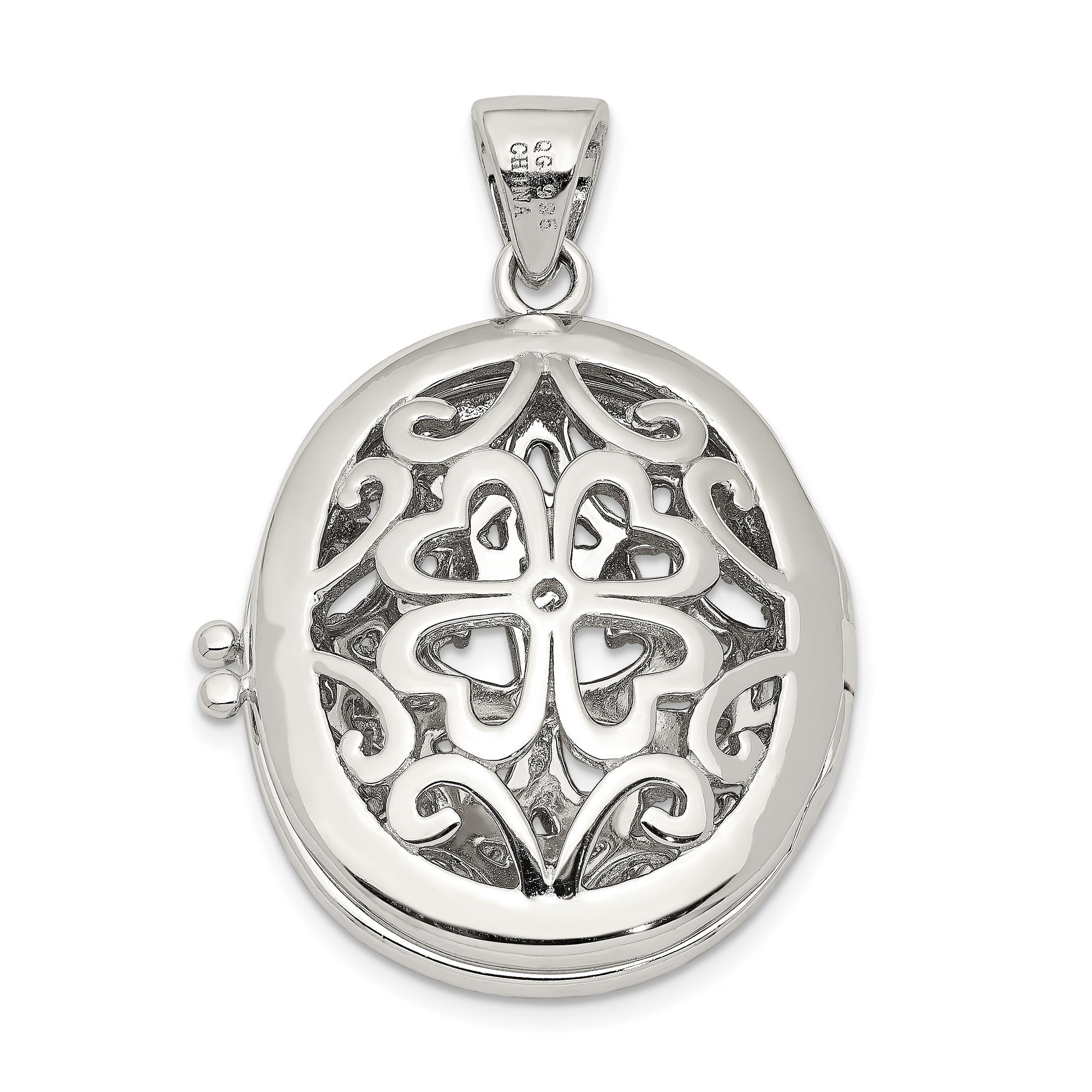 Sterling Silver Rhodium-plated CZ Fancy Filigree Oval 22mm Locket