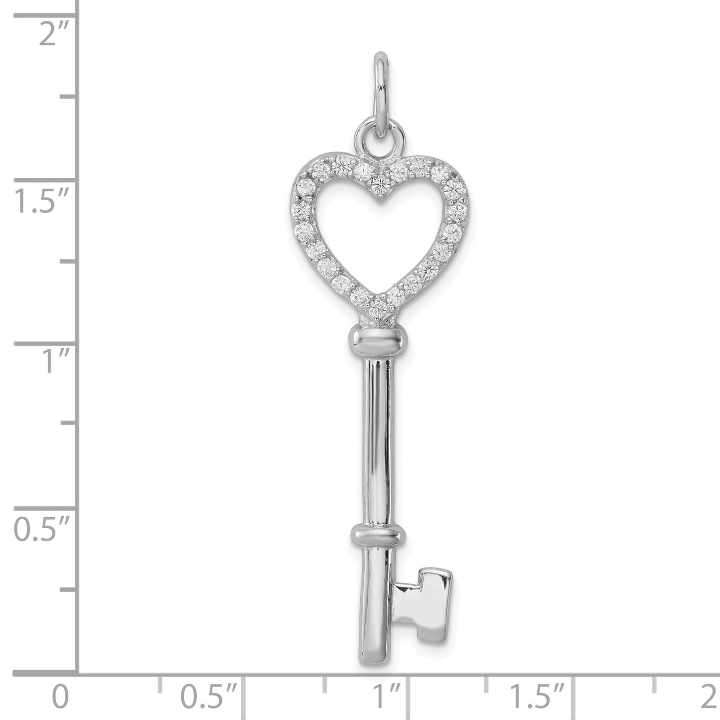 Sterling Silver Rhodium-plated CZ Heart Key Pendant