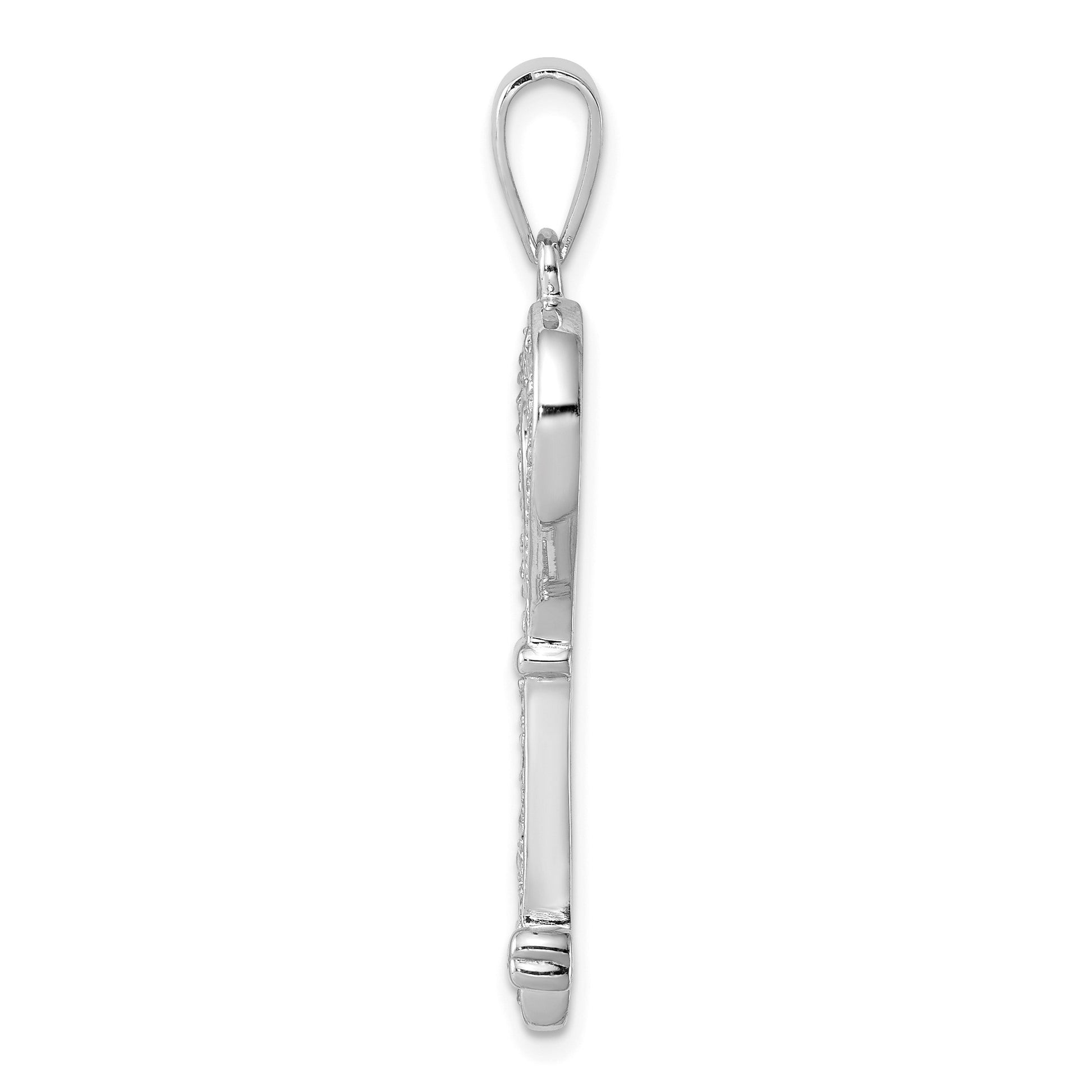 Sterling Silver Rhodium-plated CZ Heart Key Pendant