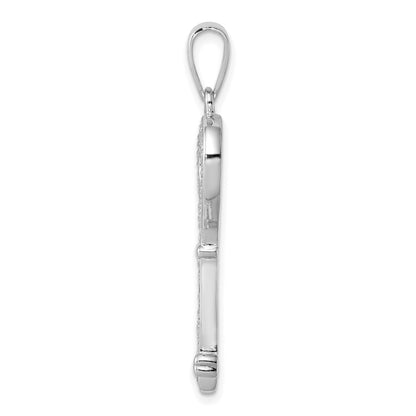 Sterling Silver Rhodium-plated CZ Heart Key Pendant