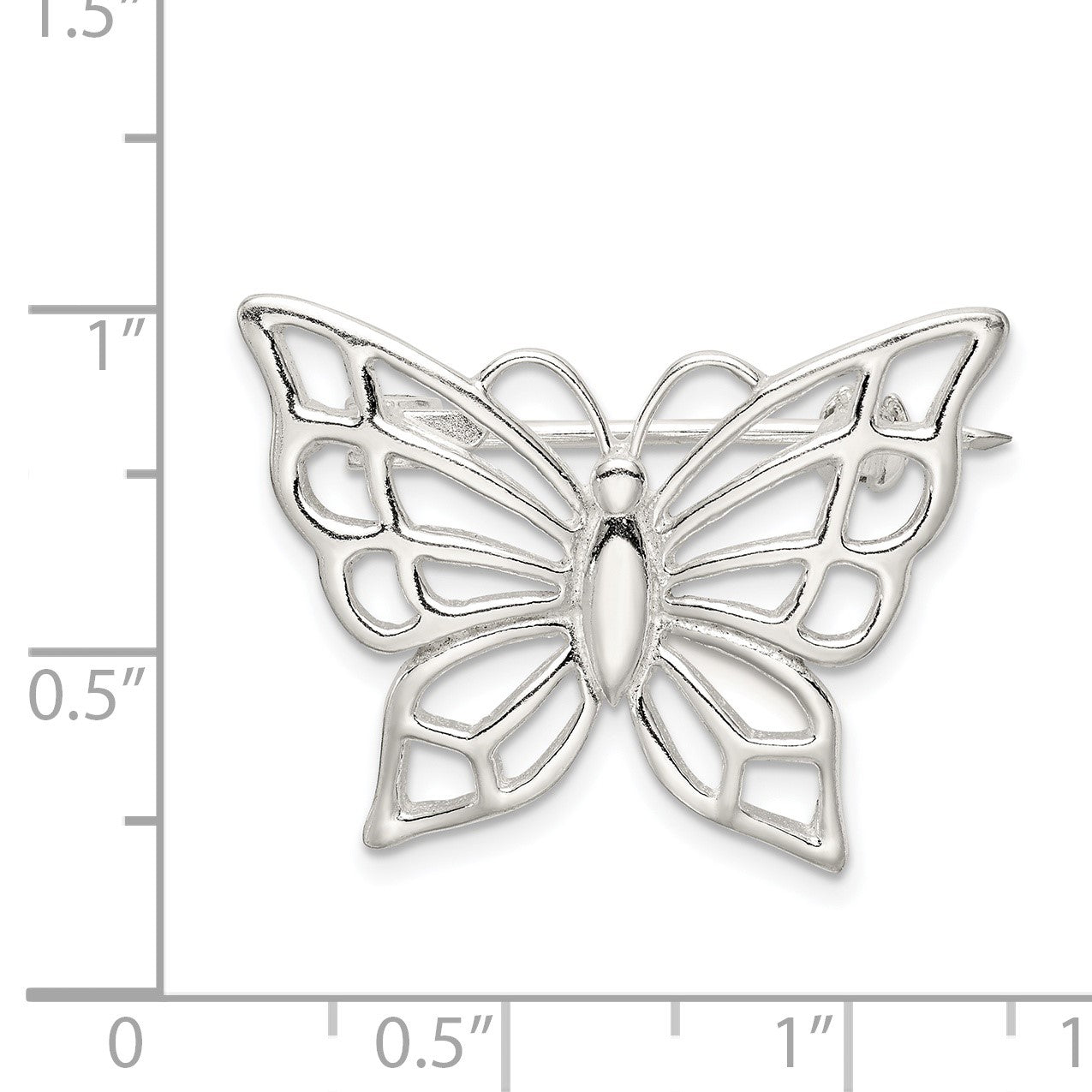 Sterling Silver Polished Butterfly Pin Brooch