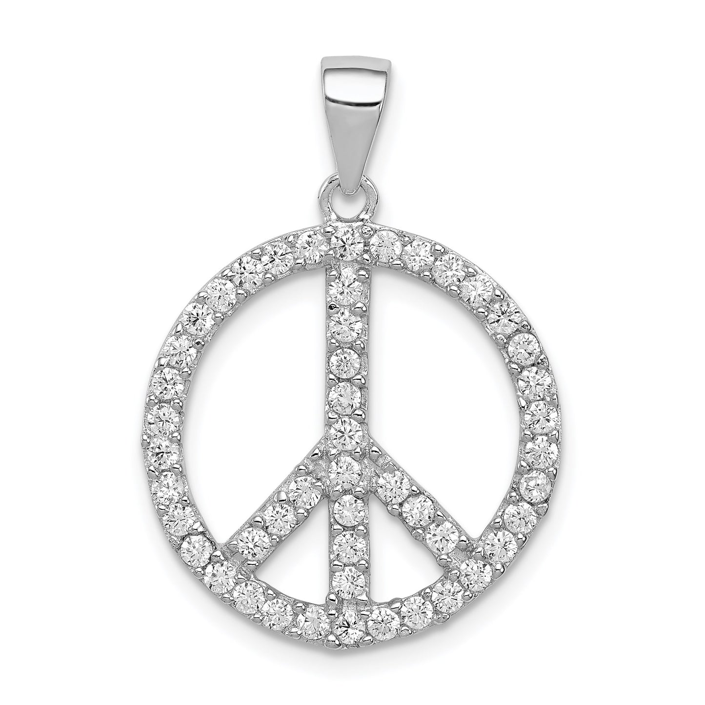 Sterling Silver Rhodium-plated CZ Peace Symbol Pendant