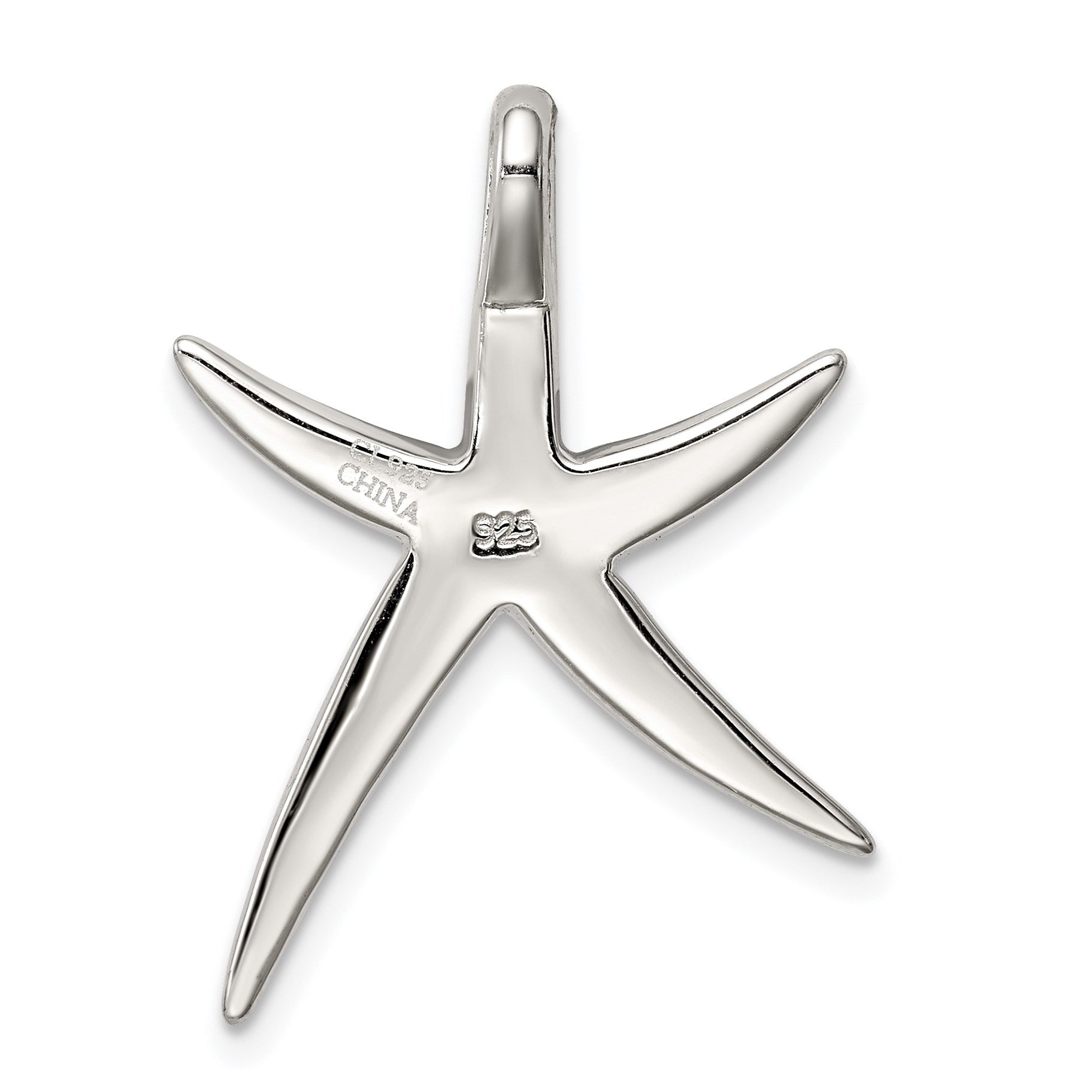 Sterling Silver Rhodium-plated Created Blue Opal Inlay Flat Starfish Slide