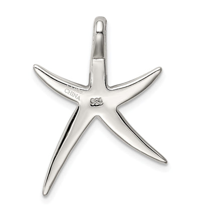 Sterling Silver Rhodium-plated Created Blue Opal Inlay Flat Starfish Slide
