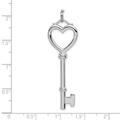 Sterling Silver Rhodium-plated Open Heart Top Large Key Pendant