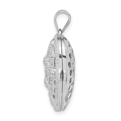 Sterling Silver Rhodium-plated CZ Fancy Design Heart 22mm Locket Pendant