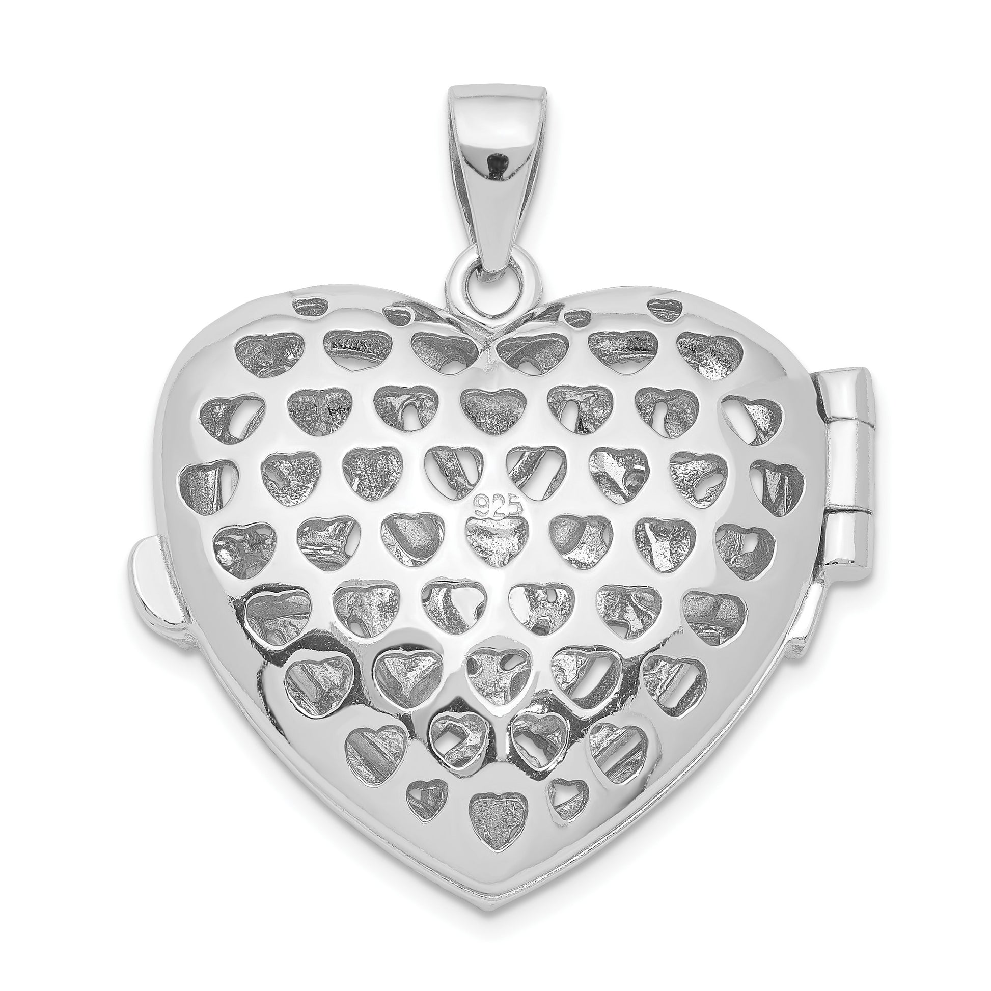 Sterling Silver Rhodium-plated CZ Fancy Design Heart 22mm Locket Pendant