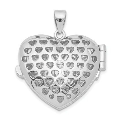 Sterling Silver Rhodium-plated CZ Fancy Design Heart 22mm Locket Pendant