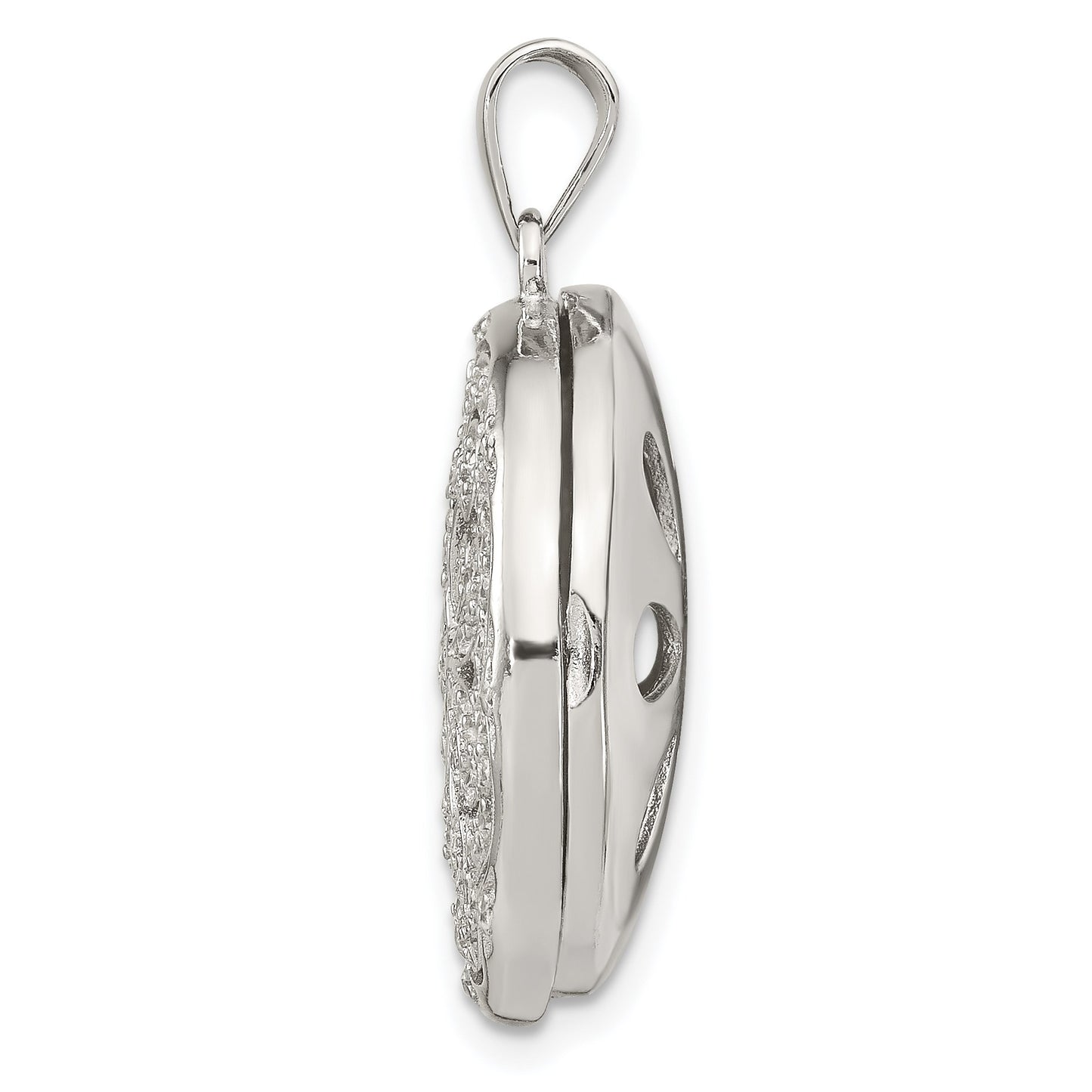 Sterling Silver Rhodium-plated CZ Flower Design 22mm Locket Pendant