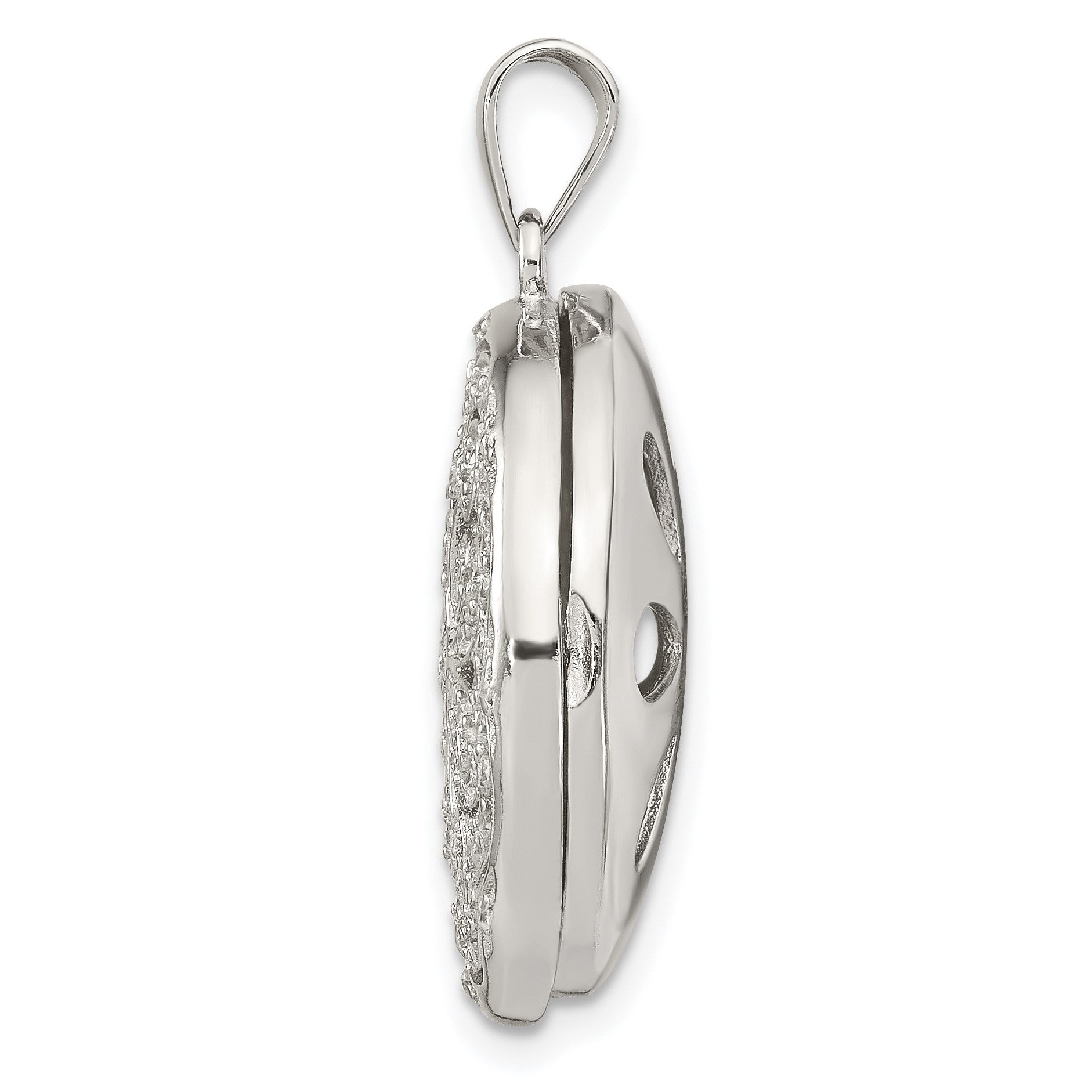 Sterling Silver Rhodium-plated CZ Flower Design 22mm Locket Pendant