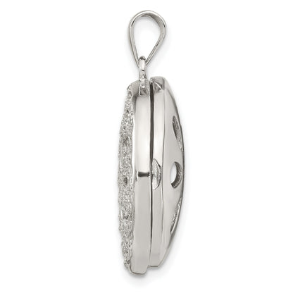 Sterling Silver Rhodium-plated CZ Flower Design 22mm Locket Pendant