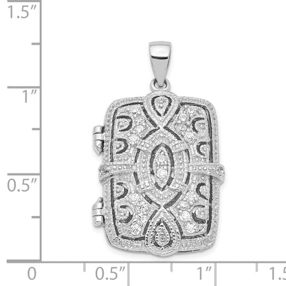 Sterling Silver Rhodium-plated Fancy CZ Rectangle 24mm Locket Pendant