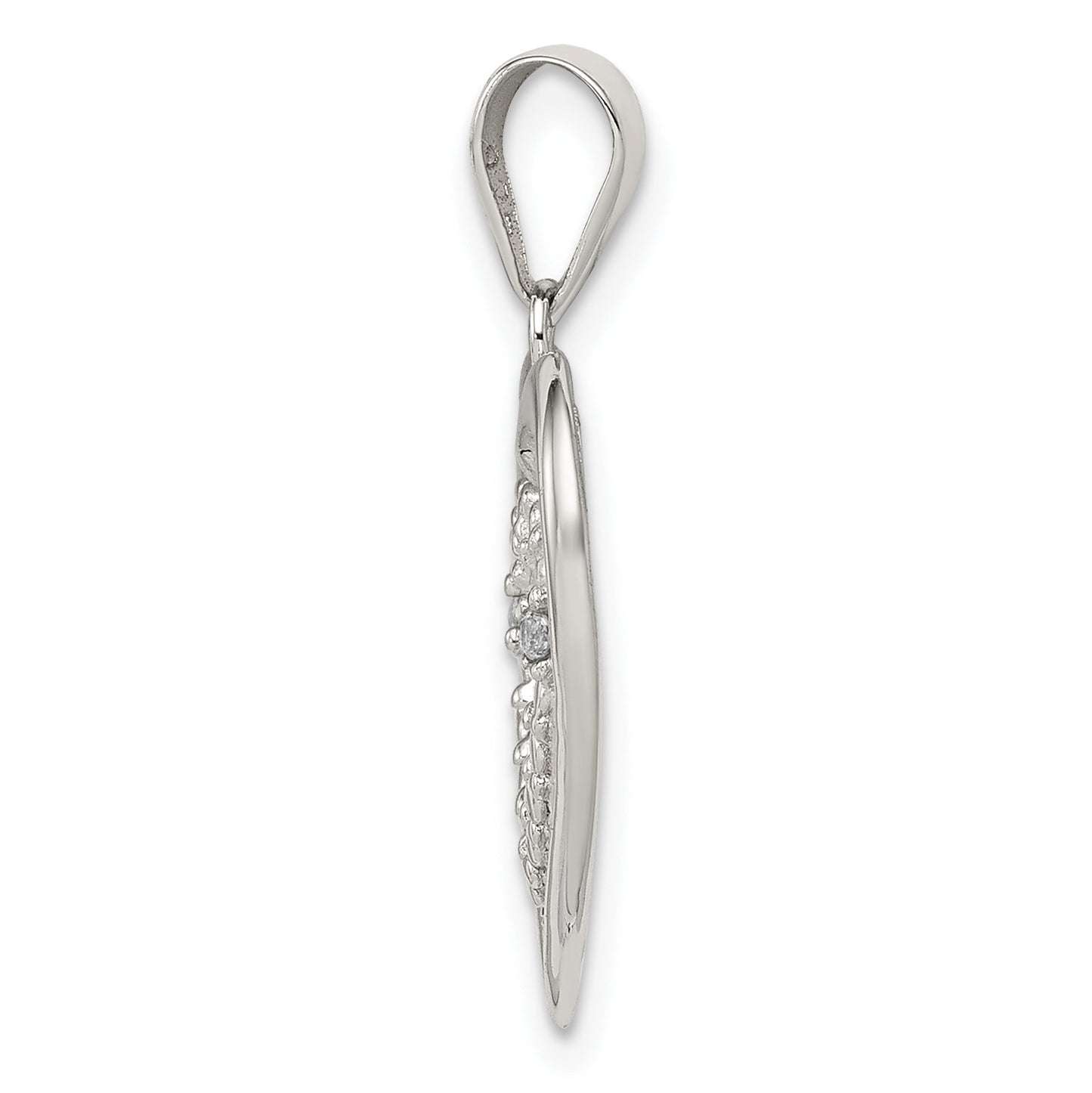 Sterling Silver Rhodium Plated Polished and CZ Double Heart Pendant