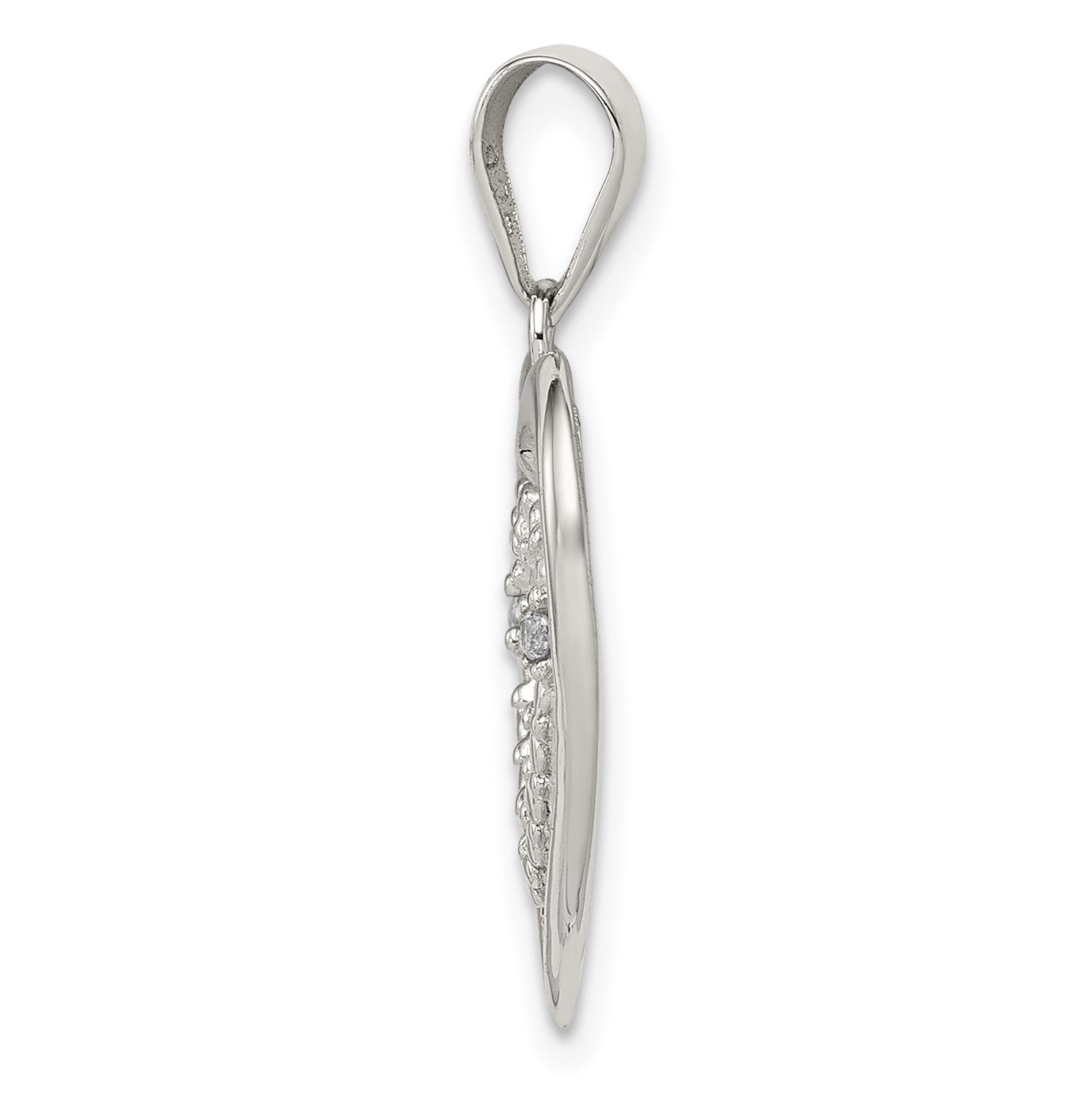 Sterling Silver Rhodium Plated Polished and CZ Double Heart Pendant