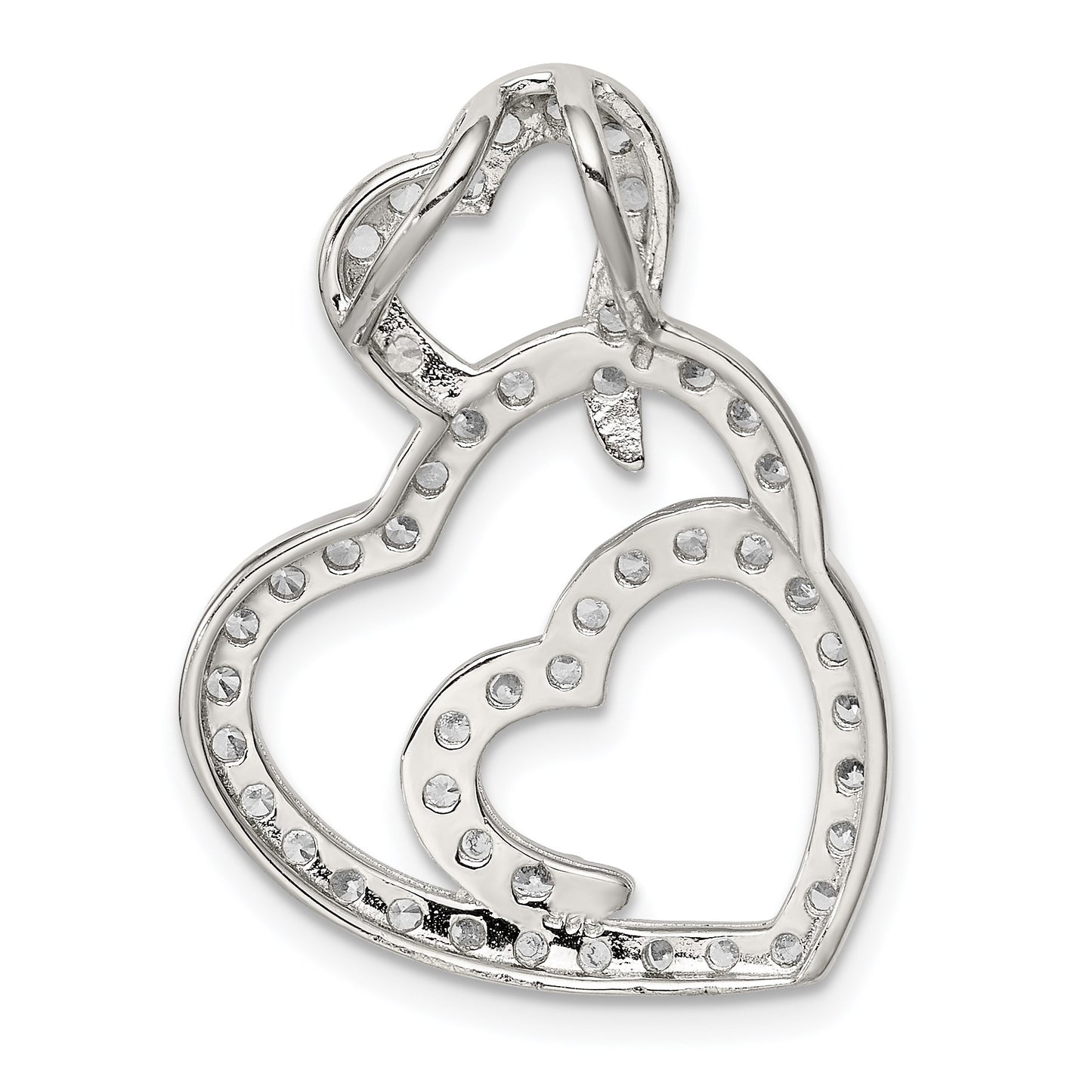 Sterling Silver Rhodium-plated Multi Hearts Clear CZ Slide Pendant