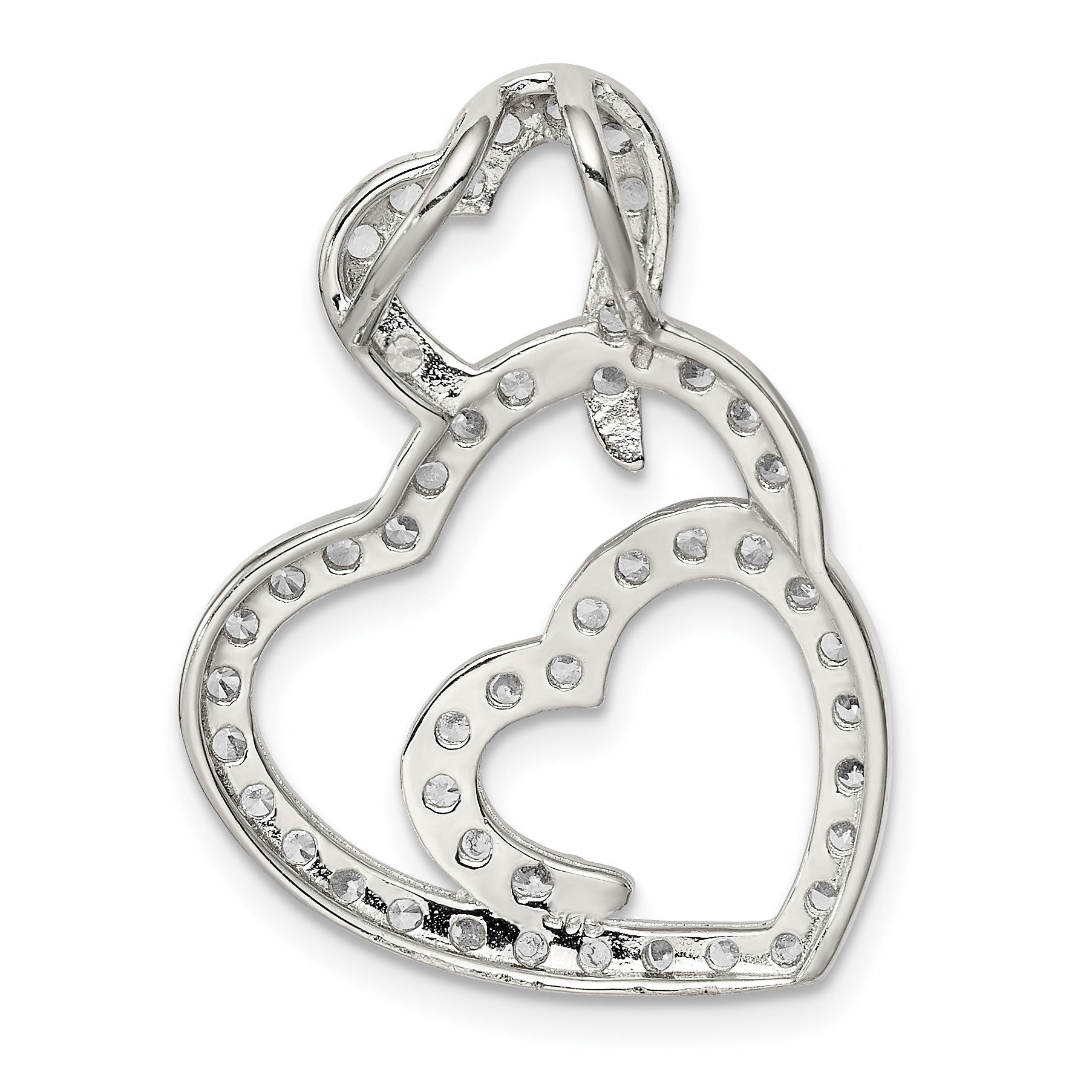 Sterling Silver Rhodium-plated Multi Hearts Clear CZ Slide Pendant
