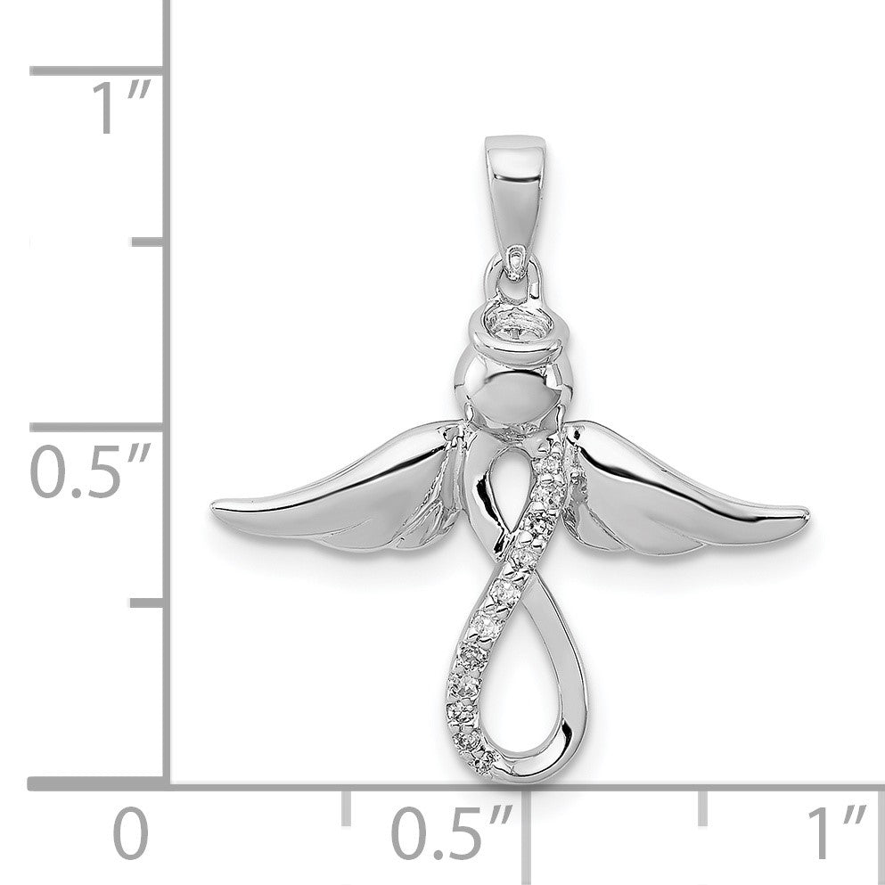 Sterling Silver Rhodium-plated Diamond Angel Pendant