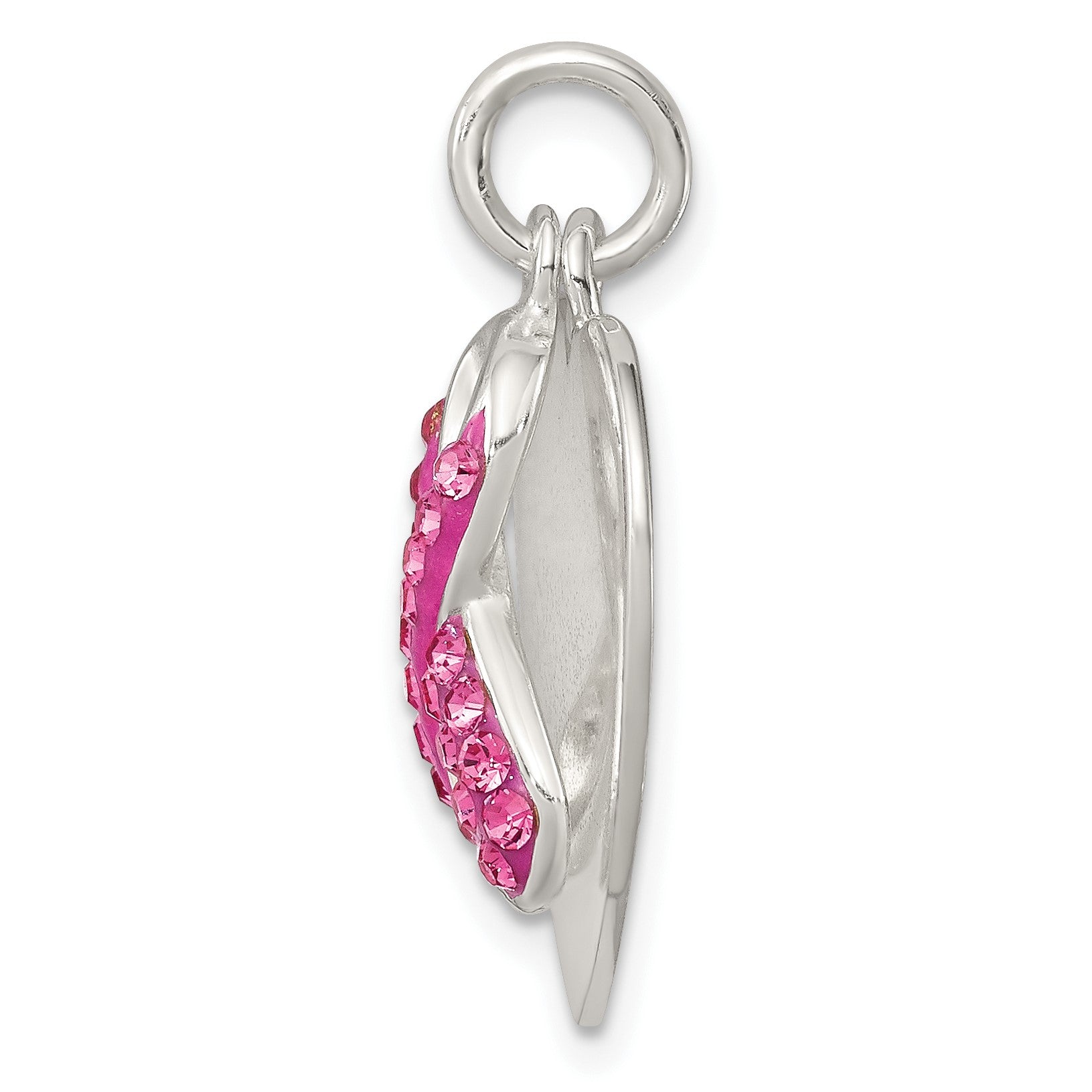 Sterling Silver Stellux Pink Awareness Ribbon w/ Heart Pendant