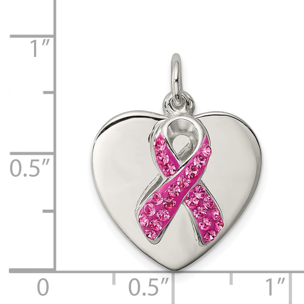 Sterling Silver Stellux Pink Awareness Ribbon w/ Heart Pendant