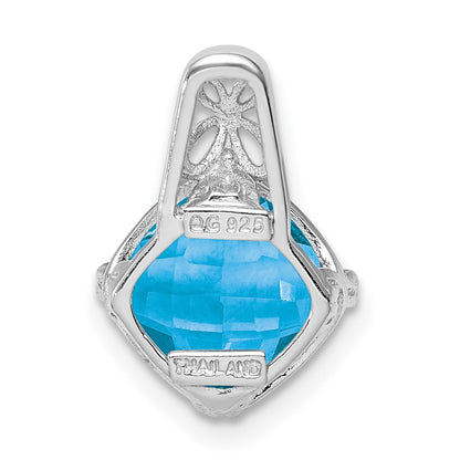 Sterling Silver Rhodium-plated Blue Topaz Pendant
