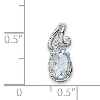 Sterling Silver Rhodium Plated Dia. & Aquamarine Oval Pendant