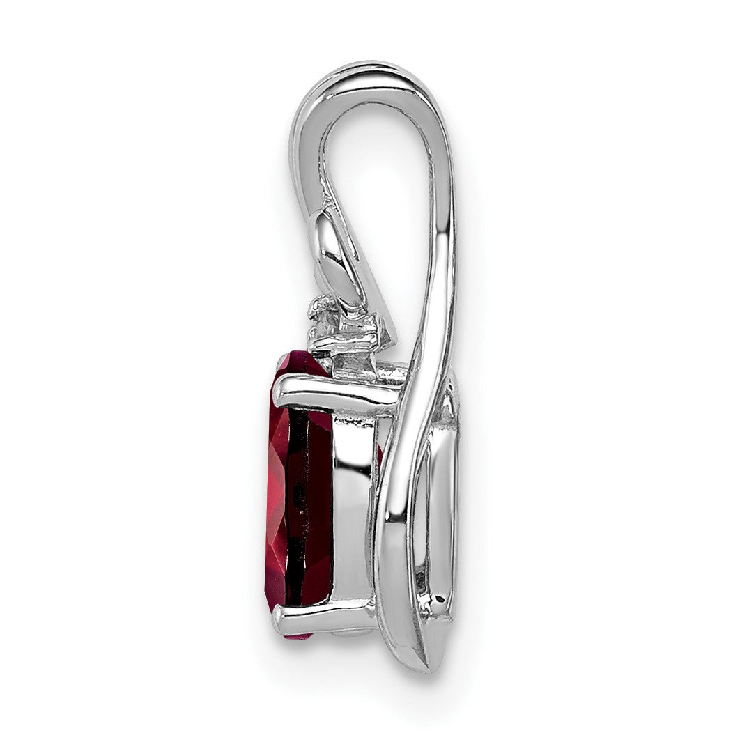 Sterling Silver Rhodium Plated Diamond & Garnet Oval Pendant