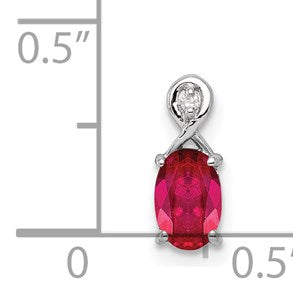Sterling Silver Rhodium Plated Diamond & Ruby Oval Pendant