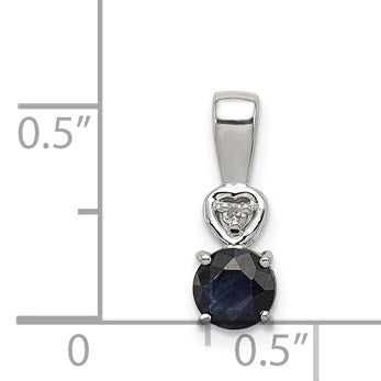Sterling Silver Rhodium Plated Diamond & Sapphire Round Pendant