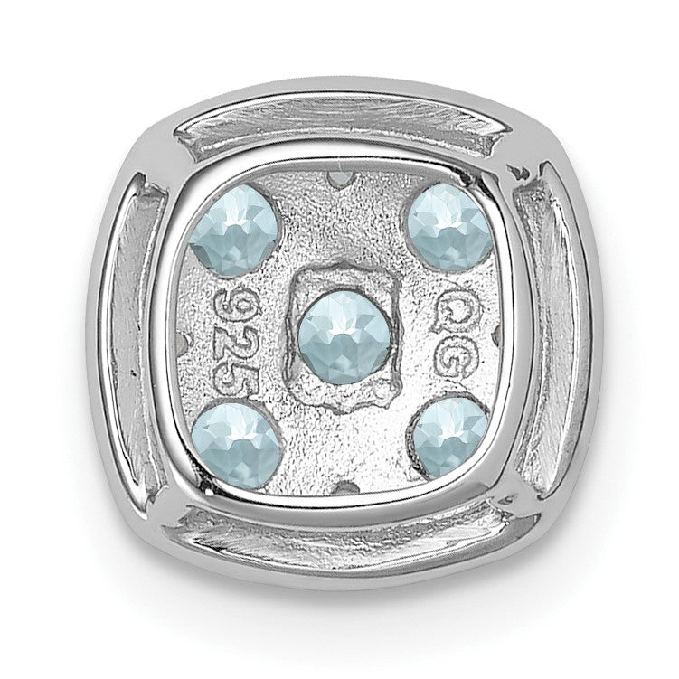 Sterling Silver Rhodium Plated Aquamarine Square Pendant Slide