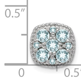 Sterling Silver Rhodium Plated Aquamarine Square Pendant Slide