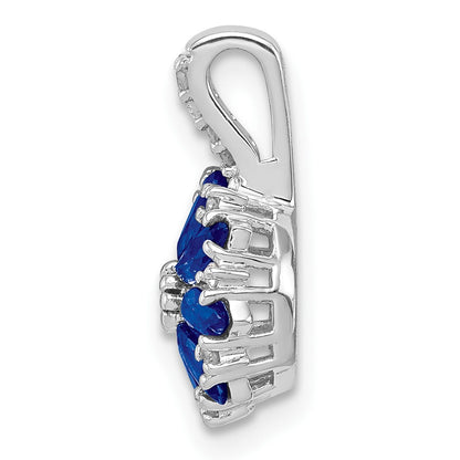 Sterling Silver Rhodium Plated Diamond & Sapphire Pendant