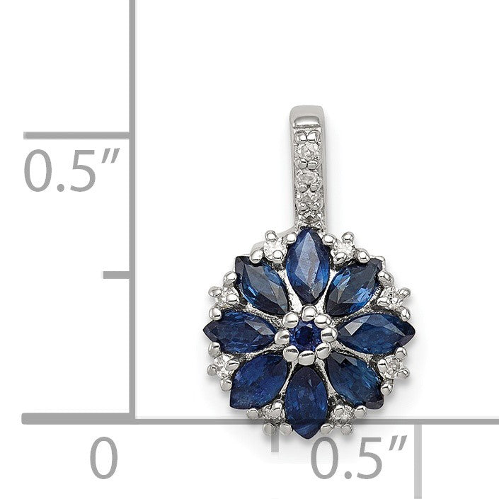 Sterling Silver Rhodium Plated Diamond & Sapphire Pendant