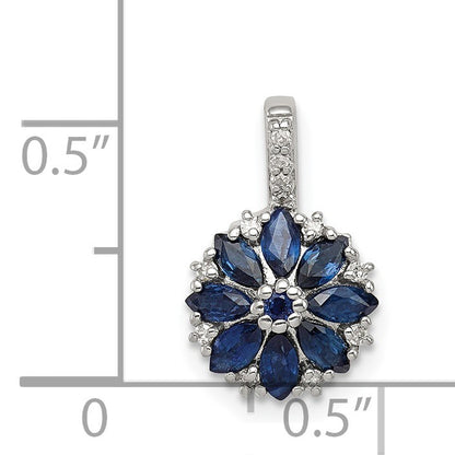 Sterling Silver Rhodium Plated Diamond & Sapphire Pendant