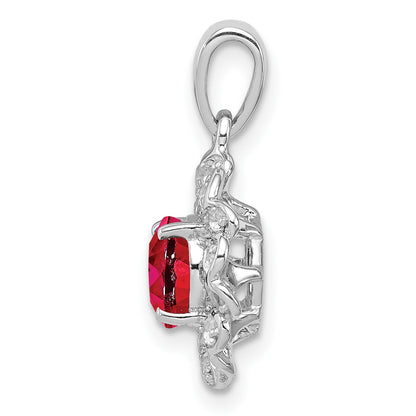 Sterling Silver Rhodium Plated White Topaz & Ruby Pendant