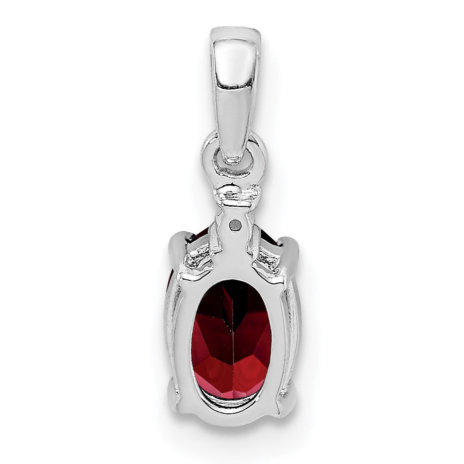 Sterling Silver Rhodium Plated Diamond & Garnet Oval Pendant