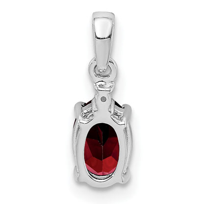 Sterling Silver Rhodium Plated Diamond & Garnet Oval Pendant