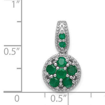 Sterling Silver Rhodium-plated & Emerald Circle Pendant