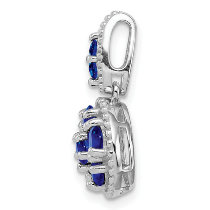 Sterling Silver Rhodium-plated & Sapphire Circle Pendant