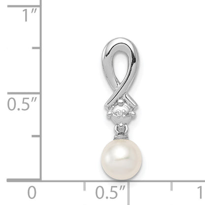Sterling Silver Rhodium-plated FW Cultured Pearl Diamond Chain Slide