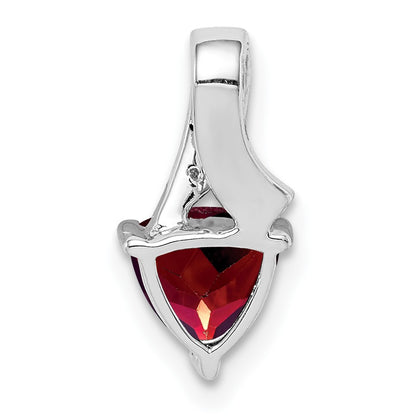 Sterling Silver Rhodium Plated Diamond and Garnet Trillion Pendant