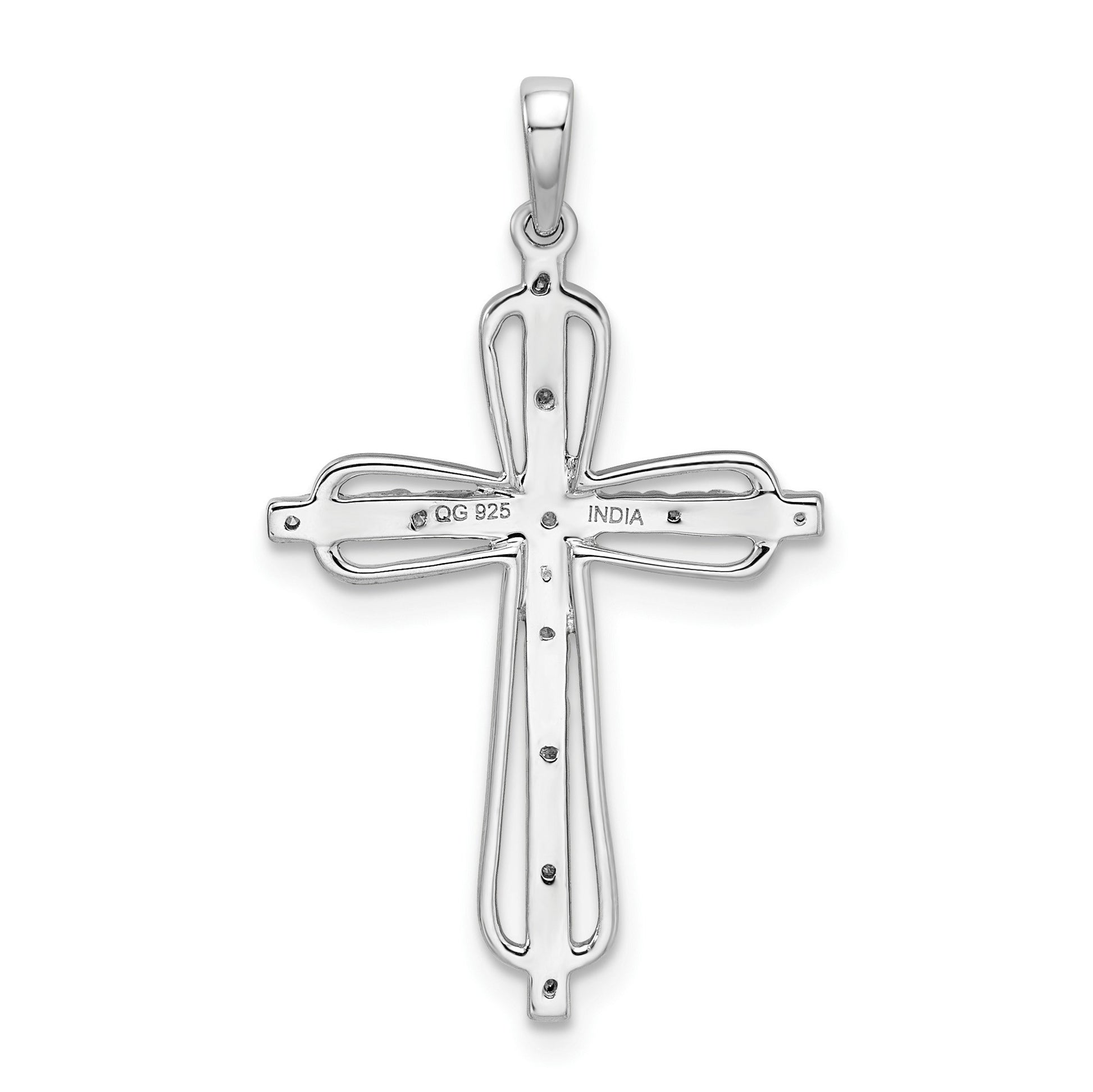 Sterling Silver Rhodium Plated Diamond Cross Pendant