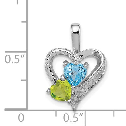 Sterling Silver Rhodium-plated Blue Topaz Peridot Diamond Pendant