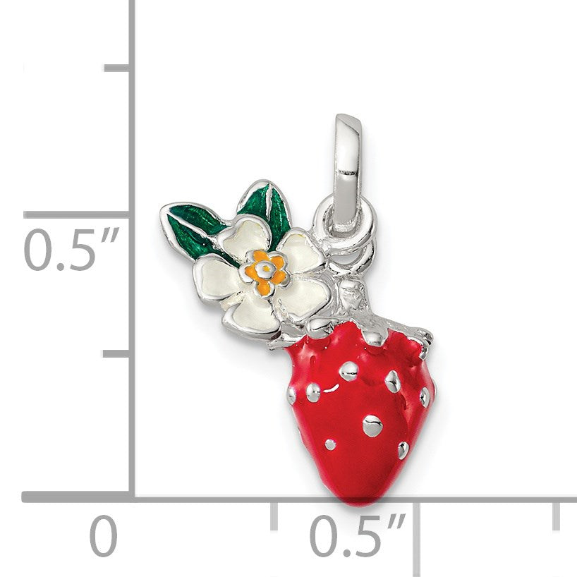 Sterling Silver Multi-color Enamel Flower & Strawberry Children's Pendant